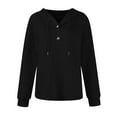 thumbnail image 3 of Women's 2025 Fall Fashion Oversized Button V-Neck Hoodie, Casual Drawstring Hooded Knit Sweatshirt with Cable Ribbed Design, Soft Breathable Long Sleeve Pullover for Daily Wear Black XXXL, 3 of 7