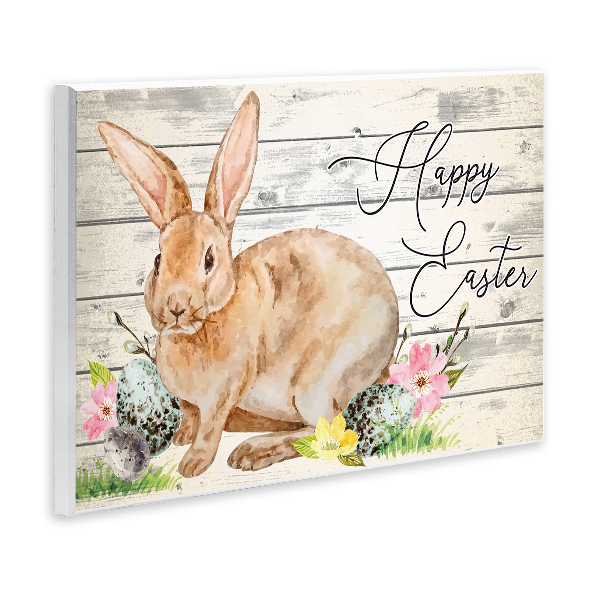 Spring Floral Happy Easter Bunny Wall Plaque Art, 15 x 10, By Nicole DeCamp