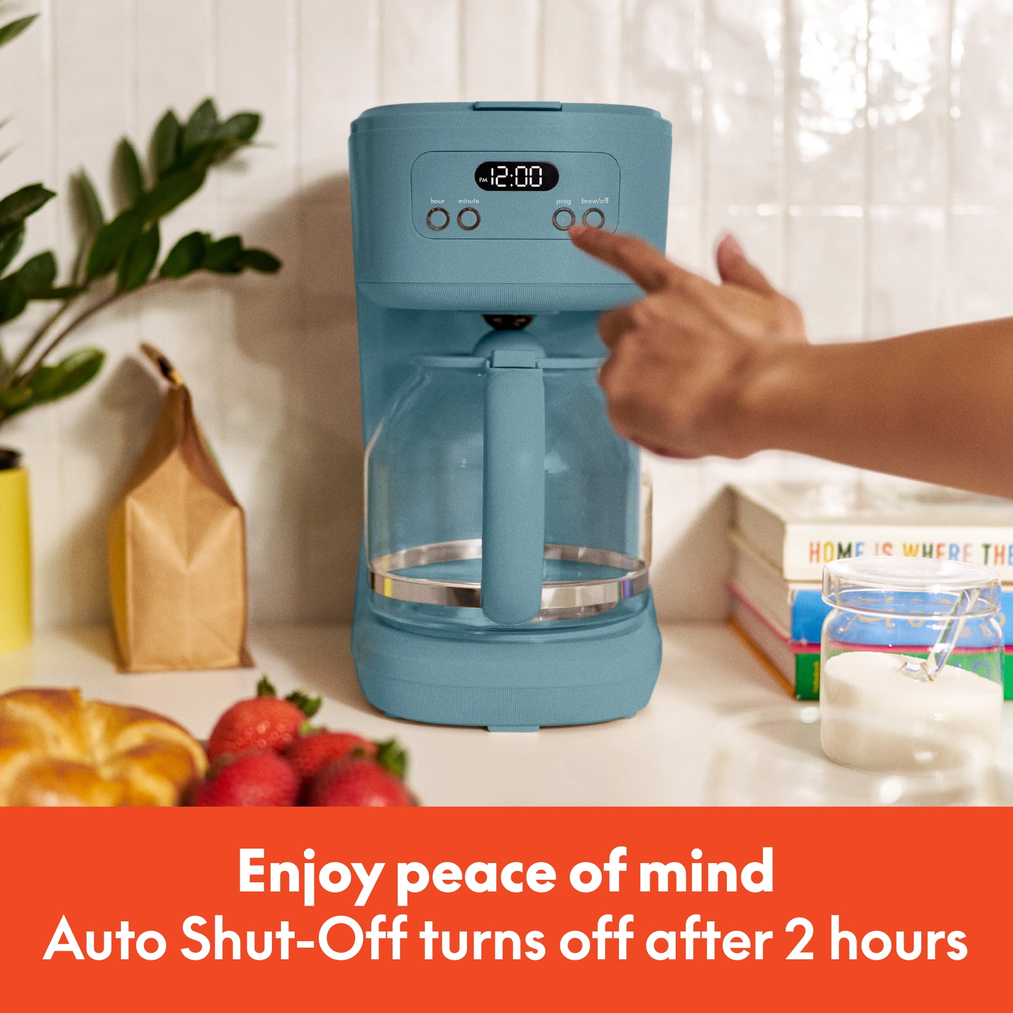 bella 12 Cup Programmable Drip Coffee Maker with Glass Carafe, Auto Shut-Off, Surf
