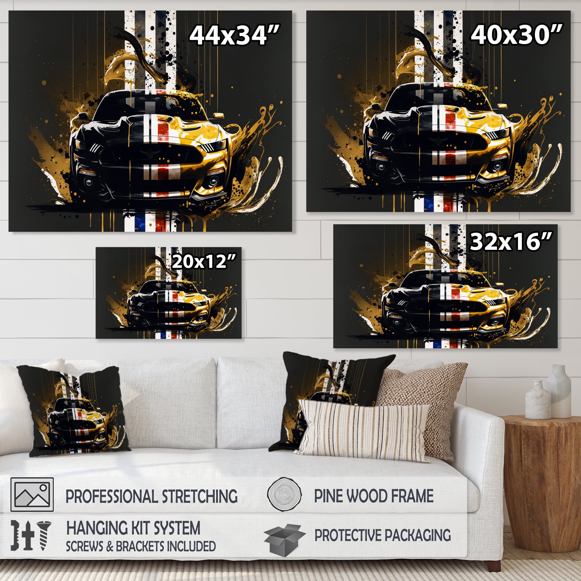 Designart Black And Gold American Muscle II Canvas Wall Art