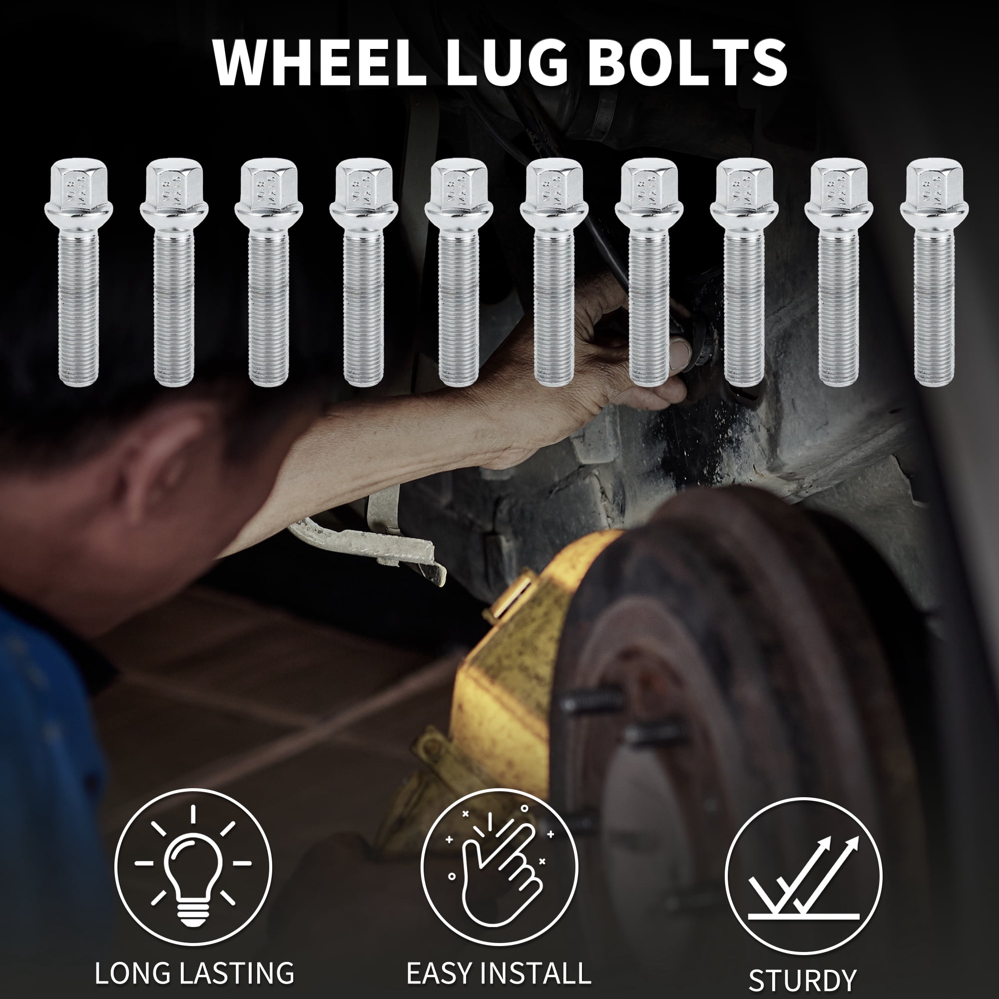 Unique Bargains Ball Seat Wheel Lug Bolt for Volkswagen M14x1.5mm Pack of 10