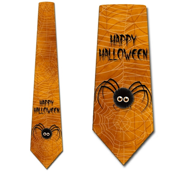 Spider Ties Mens Orange Happy Halloween Necktie by Three Rooker