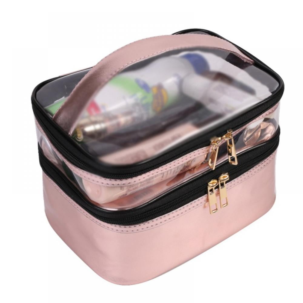 Large Makeup Bag,Bagsmart Large Cosmetic Bag with a Portable Clear Toiletry  Bag,Double Layer Makeup Organizer,Water-resistant Makeup Case with