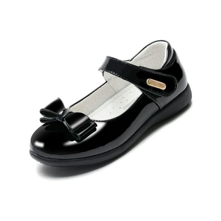 

Colisha Girl s Flats Magic Tape Faux Leather Shoe Princess Dress Shoes Performance Slip Resistant Loafers Comfort Mary Jane Bright Black 13C