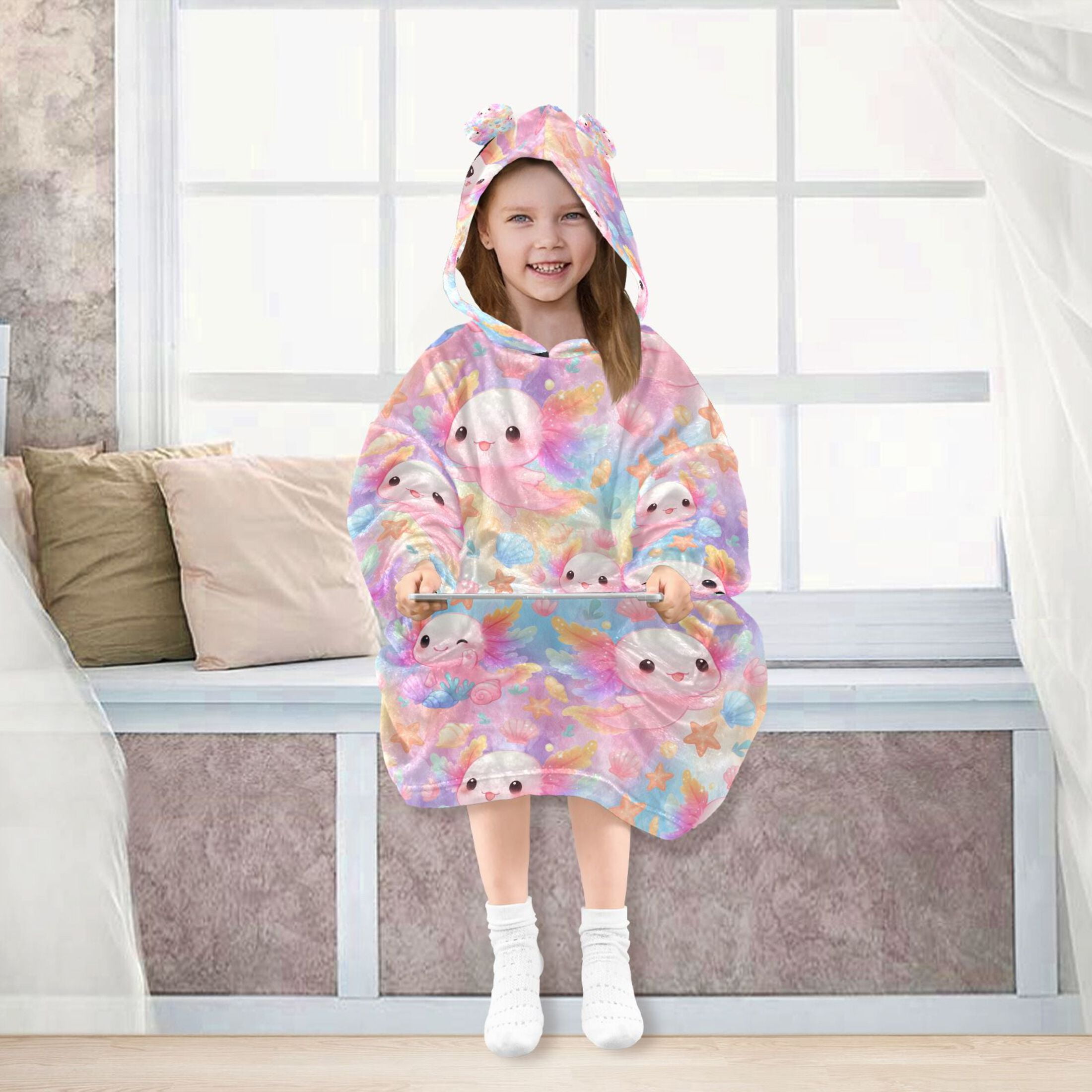 joogoo Wearable Blanket Hoodie for Axolotl in Seashell Oversized Sherpa Hooded 3-14 YR M