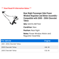 thumbnail image 2 of Rear Right Passenger Side Power Window Regulator and Motor Assembly - Compatible with 2000 - 2006 Chevy Tahoe 2001 2002 2003 2004 2005, 2 of 2