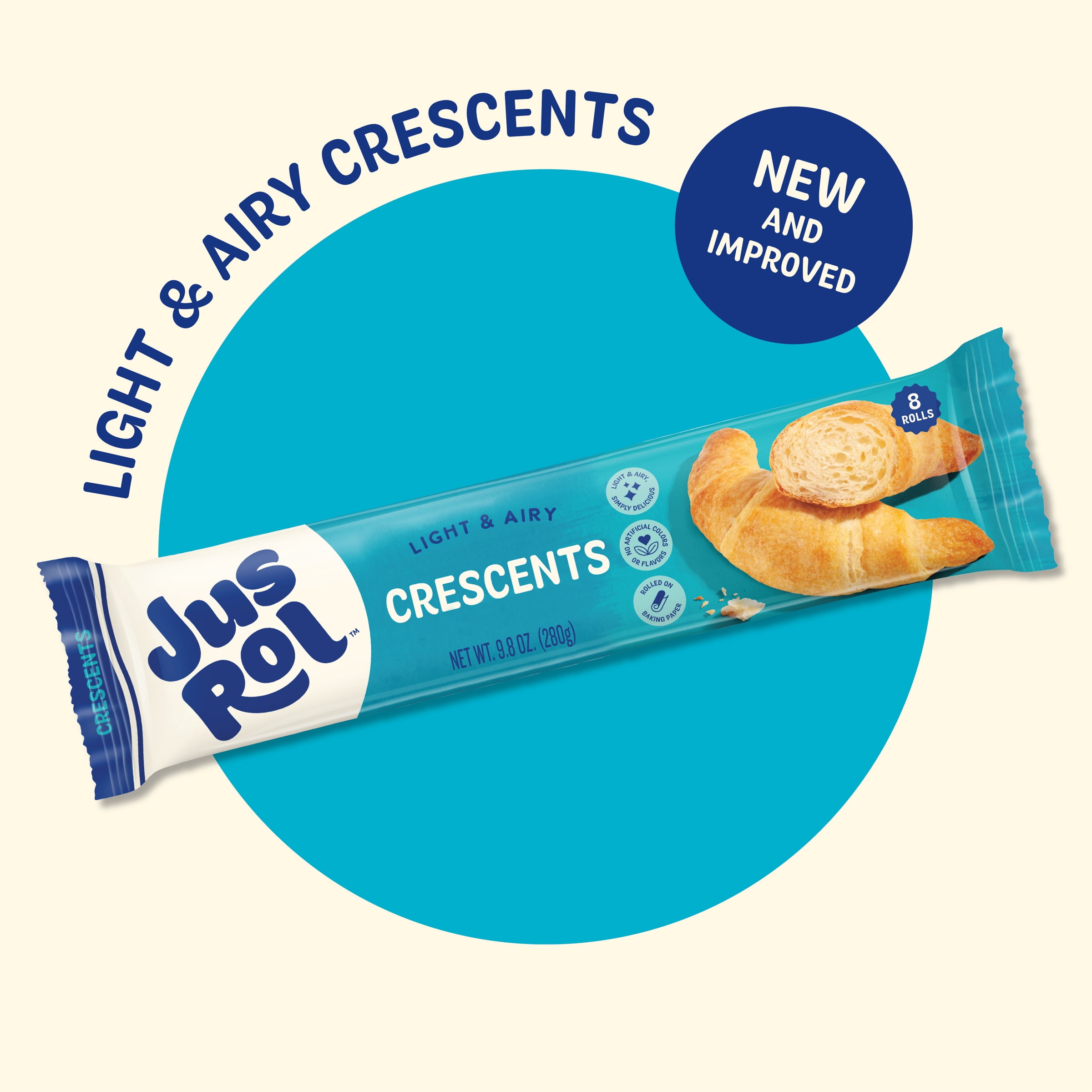 Jus-Rol Crescent Dough, Pre-Rolled Refrigerated Dough, 9.8 oz, 8 Rolls, Ready to Bake for Light and Airy Crescent Rolls