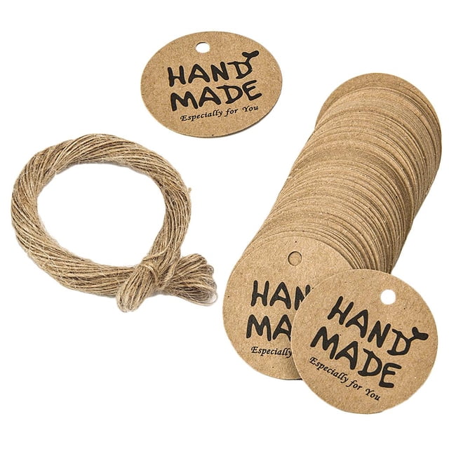 Rongfmy 100x HANDMADE Especially Paper Tags with String Hanging Ornament Making Hanging Brown
