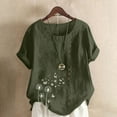 thumbnail image 2 of Cmfcve Women's Summer Plus Size Tops Short Sleeve Round Neck Cotton Linen Tee Shirt Printed Henley Button Blouse, 2 of 5