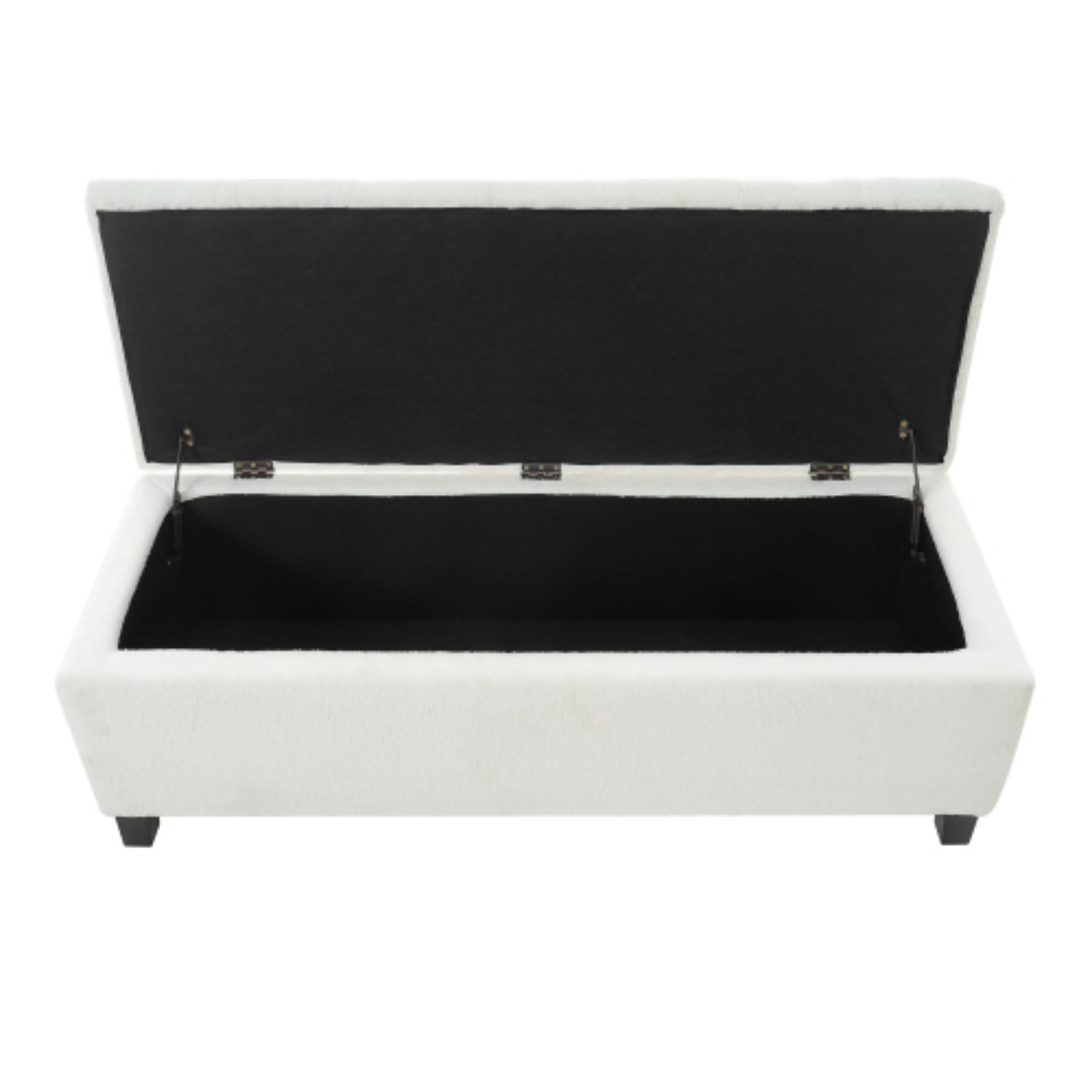 Storage Ottoman Bench with Hinged Lid, White PU Upholstered Entryway Bench with Rubber Wood Legs, Bedroom Living Room Bench, 300 lbs