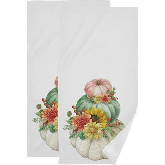 Coolnut Watercolor Blue Pumpkin Fall Hand Towels for Bathroom, Autumn Melon Sunflower Kitchen Towel Set of 2 Ultra Soft and Highly Absorbent, Decorative Fingertip Face Bath Towel for Spa & Hotel