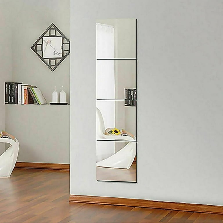 4pcs Acrylic Mirror Sheet Self Adhesive Wall Mounted Home Décor Non Glass Sticky Mirror Tile Square 8x8 inch Flexible Mirror Sheets for Wall Decor