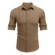 thumbnail image 2 of Camisas Para Hombre Camisa de manga larga de solapa con hebilla de bolsillo de temperamento adelgazante de algodón para hombre (Khaki, M), 2 of 4