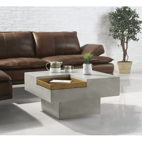 Weathered Grey Cement Coffee Table - Ample Surface for Living Room, Easy to Clean