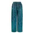 thumbnail image 4 of Mlqidk Boho Pants for Women Dressy Plus Size High Waist Pants Elastic Drawstring Wide-Leg Capri Pants Summer Bohemian Floral Print Trouser with Pockets Cyan 2XL, 4 of 4