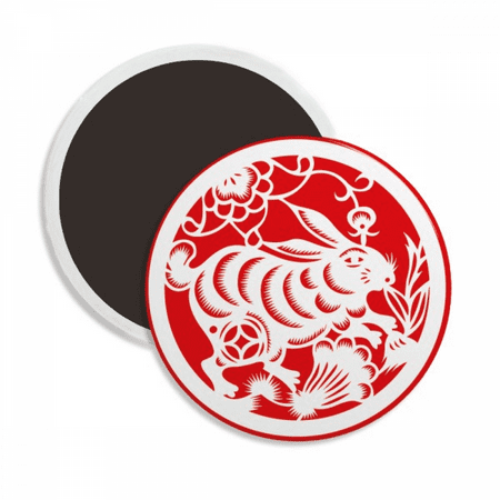 

Paper-cut Rabbits Animal China Zodiac Art Round Ceracs Fridge Magnet Keepsake Decoration