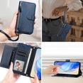 thumbnail image 3 of Case for OnePlus Nord CE 2 Lite Zipper Wallet Flip Cover with Card Holder, Photo Frame, Kickstand & Lanyard, PU Leather Blue, 3 of 5