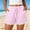 Pink, variant on Summer Beach Shorts for Women Drawstring Elastic Waist Striped Shorts with Eyelet Hem Wide Leg Casual Pull On Shorts for Vacation Purple S