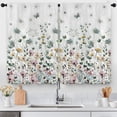 thumbnail image 3 of Watercolor Floral Kitchen Curtains 27.5W X 39L Inch 2 Panel Wildflower Spring Flower Small Short Cafe Tier Window Treatment Drapes Botanical Plant Leaves Pink Green for Bathroom Home Decor, 3 of 5