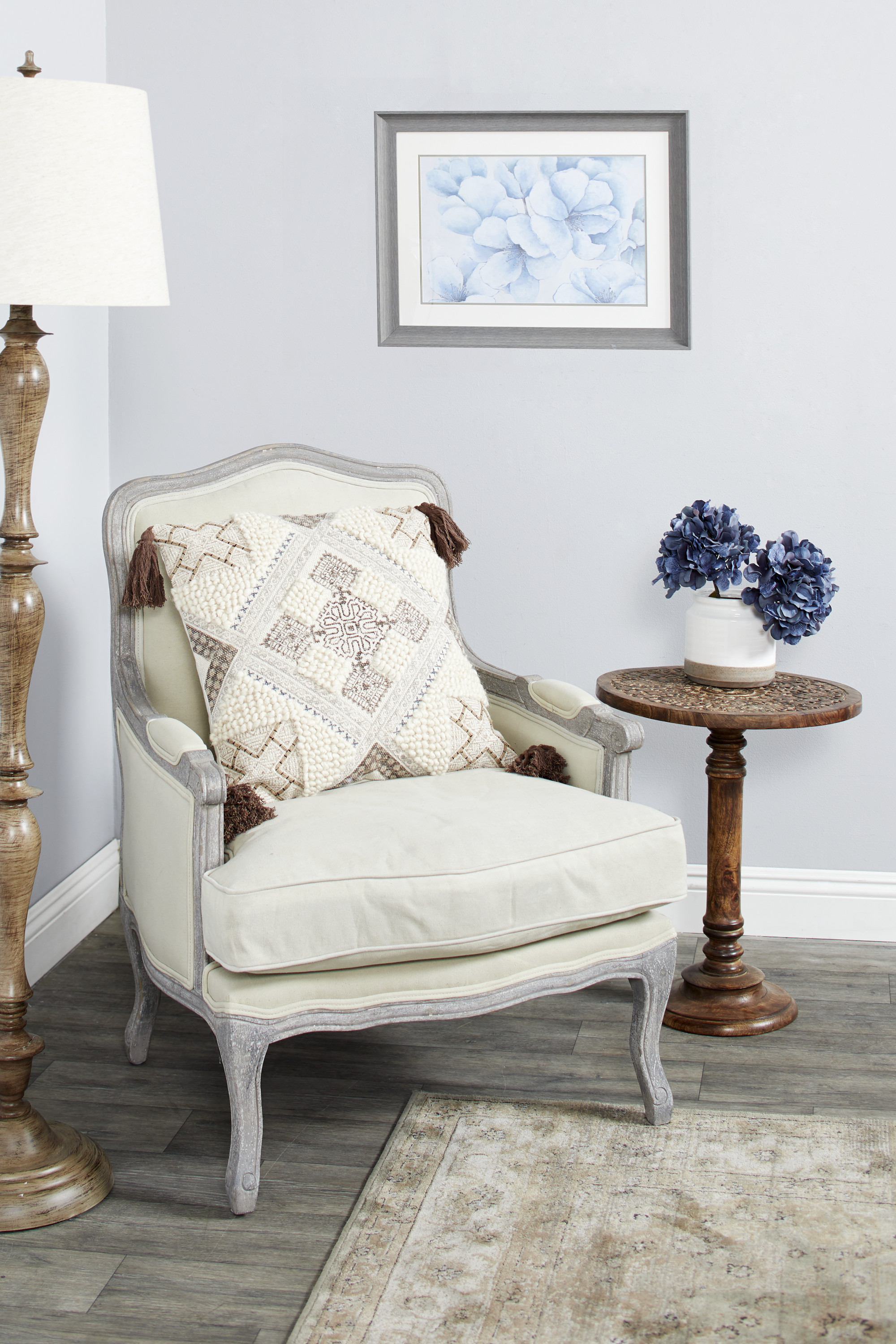 Decmode 23.5” x 17.5” Blue Flowers Print in Rectangular Gray Frame