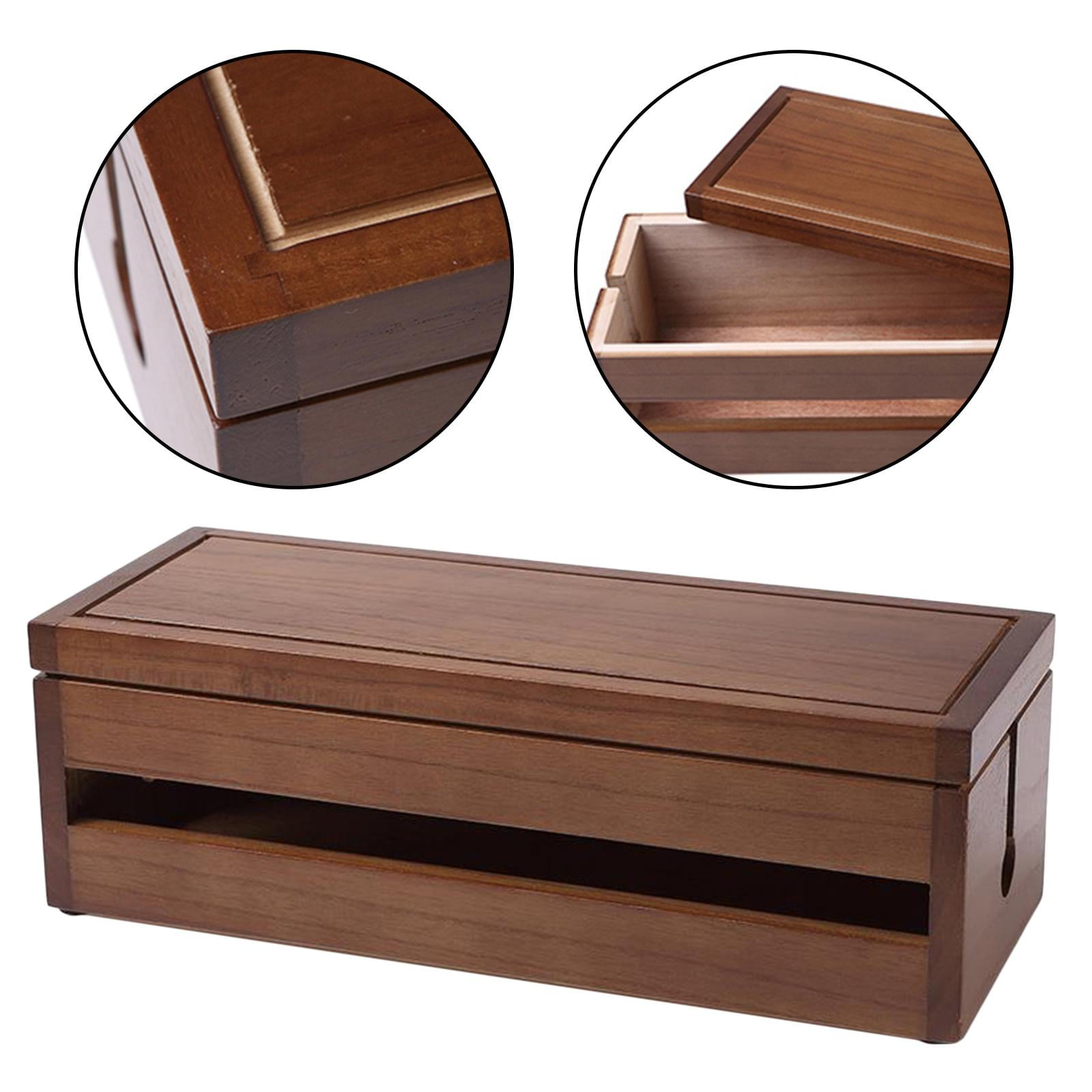 Wooden Large Cable Management Box Organizer, Cord Storage Holder Cable Hider for Hiding Cables And Extension Blocks Leads, 37x14x12cm, Coffee