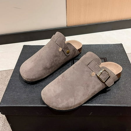 

SHYUU Clogs for Women Suede Soft Leather Clogs Classic Cork Clog Antislip Slippers Waterproof Mules House Sandals Buckle