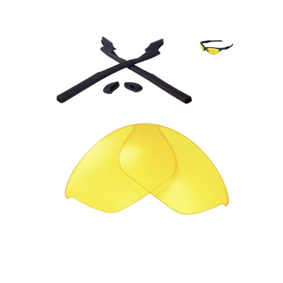 Walleva Yellow Replacement Lenses And Black Rubber Kit for Oakley Half Jacket 2.0 Sunglasses