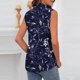 thumbnail image 5 of TaTaai Button Front Blouse Lightweight Drape Women's Casual Fashion Lapel Printed Sleeveless Short Sleeve Loose Summer Office Daily Top Gift, 5 of 6