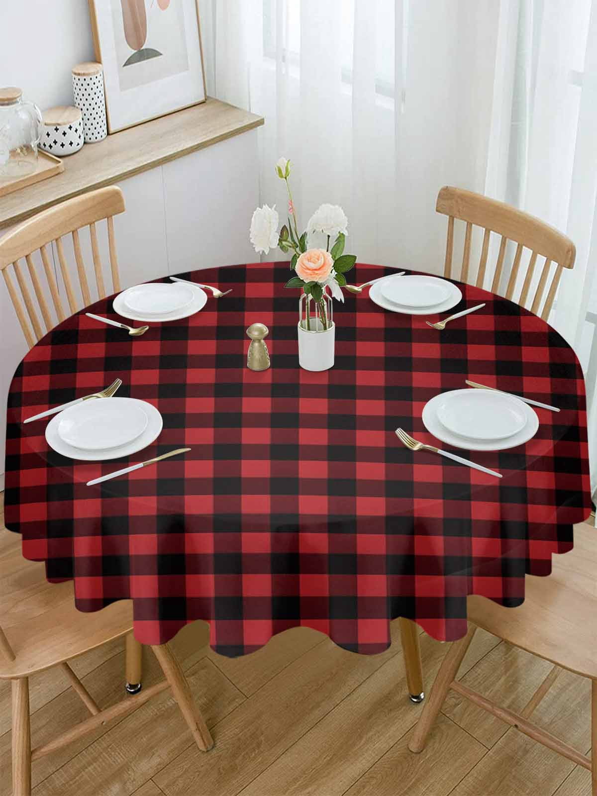 Round Tablecloth Rustic Red Black Buffalo Check Plaid Pattern Waterproof Oil Proof Polyester Table Cloth Cover Decor for Home Dining Outdoor,Patio,Parties, 60" Dia. Christmas