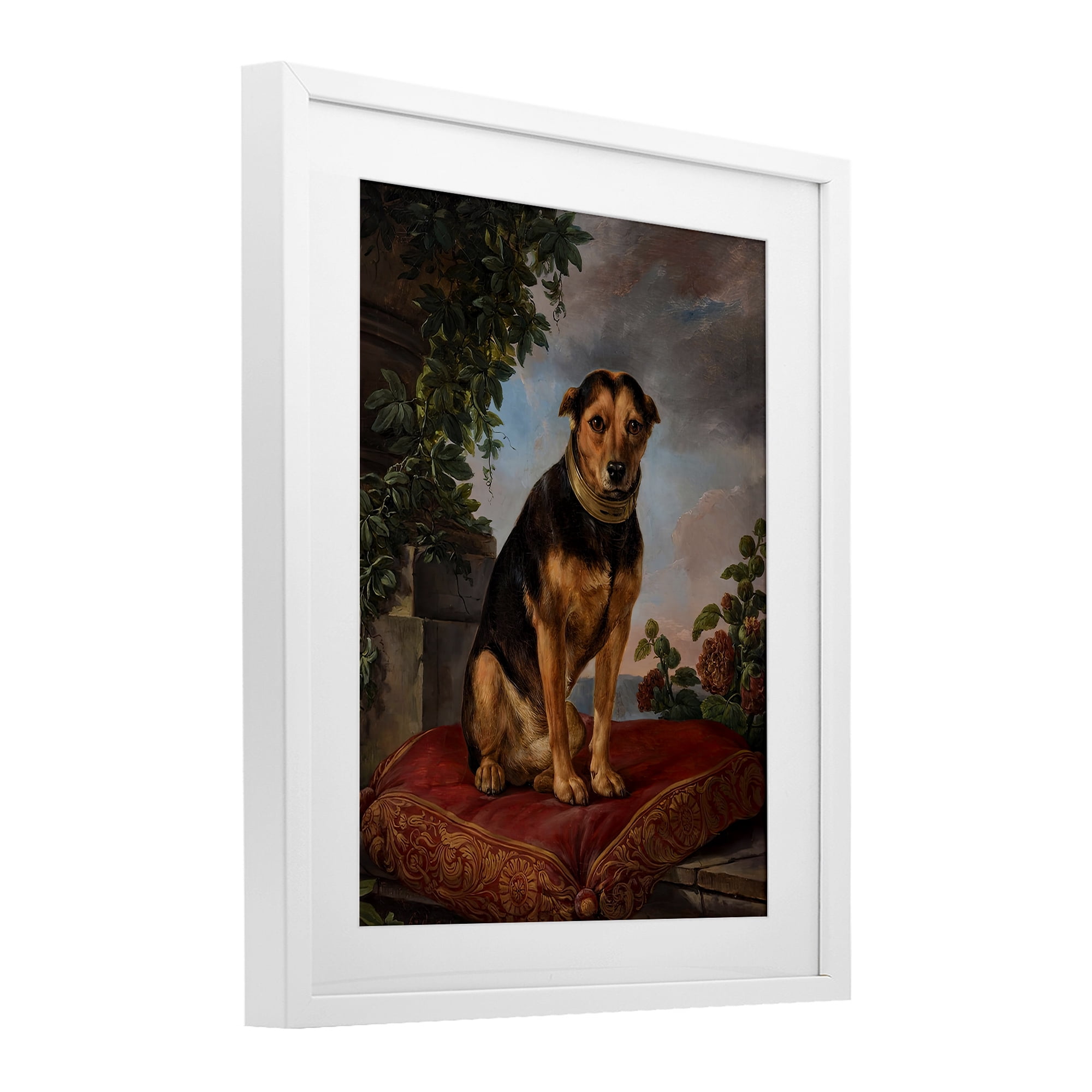 Stupell Industries Historical Dog on Cushion White Framed Print Under Glass, design by Lil' Rue