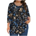 thumbnail image 2 of Vynhevius Plus Size Women's Crew Neck 3/4 Sleeve Tops Printed Casual Loose Fit Summer Blouses Shirts, 2 of 6
