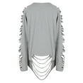 thumbnail image 6 of Ripped Cut Out Holes Long Sleeve Faded Distressed Top Pullover Shirt, Grey, Small, 6 of 6