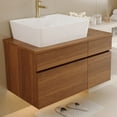 thumbnail image 5 of 32" Multi-layer Solid Wood Compact Freestanding Cabinet, Bathroom Storage Unit with Soft Close Drawer, Modern Small Bathroom Vanity with Ceramic Sink for Bathroom Organization, White+Walnut, 5 of 9