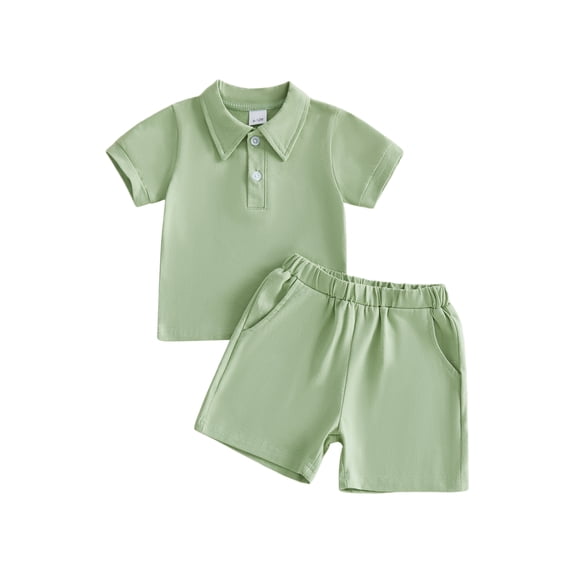 BemeyourBBs Toddler Baby Boy Summer Clothes Infant Baby Boy 2 Pieces Outfit Cotton Short Sleeve Solid Color Lapel Collared Shirt Tops and Shorts Set