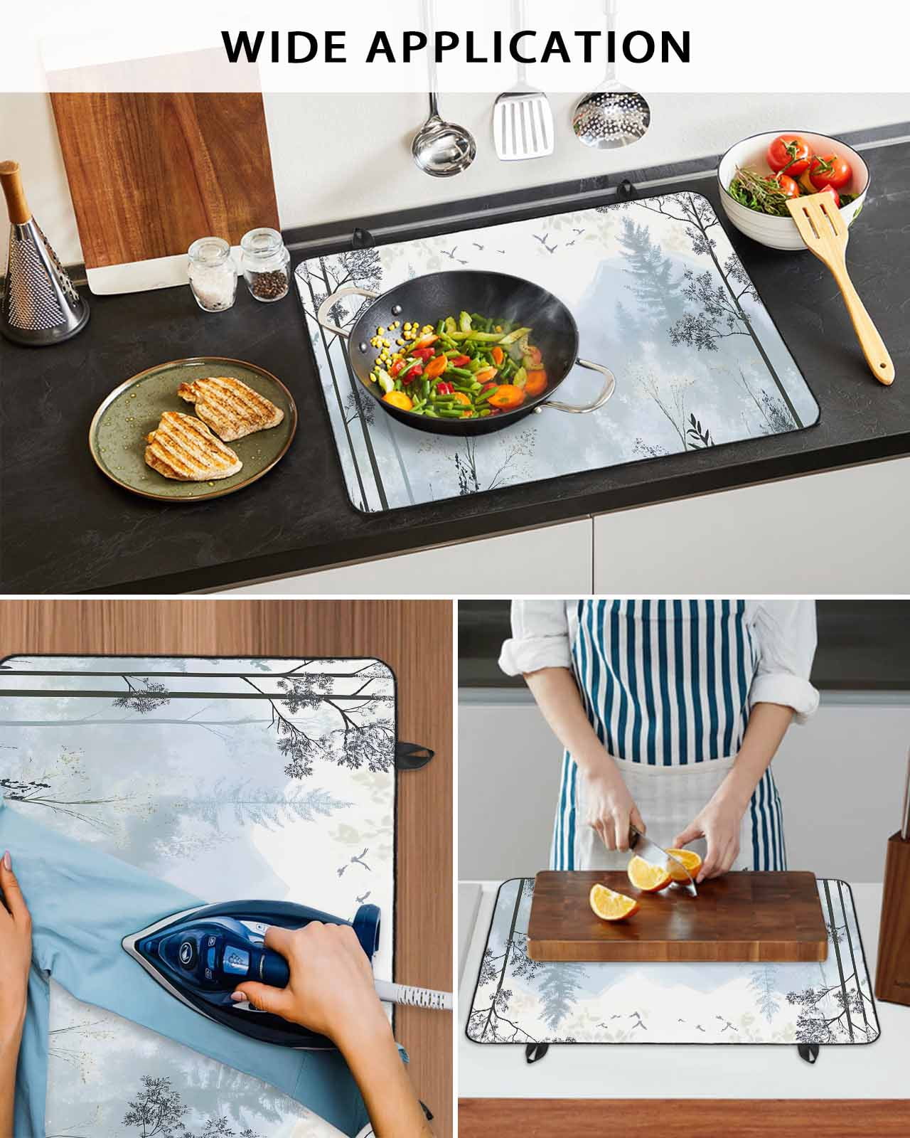 nqOlkjepod Large Induction Cooktop Protector Mat 24"x21", Foggy Forest Stove Top Covers for Electric Stove, Vintage Mountain Botanical Decorative Stove Burner Cover Mats, Glass Top Stove Cover