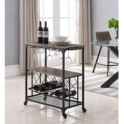 Kings Brand Furniture - Antonia Kitchen Serving Cart Bar Buffet with Wine Rack & Glass Holder