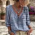thumbnail image 2 of Women Abstract Geometric Print Drawstring V Neck Ruffled Top,Light Blue,XL, 2 of 2