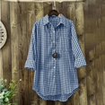 thumbnail image 4 of Aligament Womens Summer Tops, Women's Plaid Lapel Long Sleeve Vintage Shirt Top, Blue XXL, 4 of 6