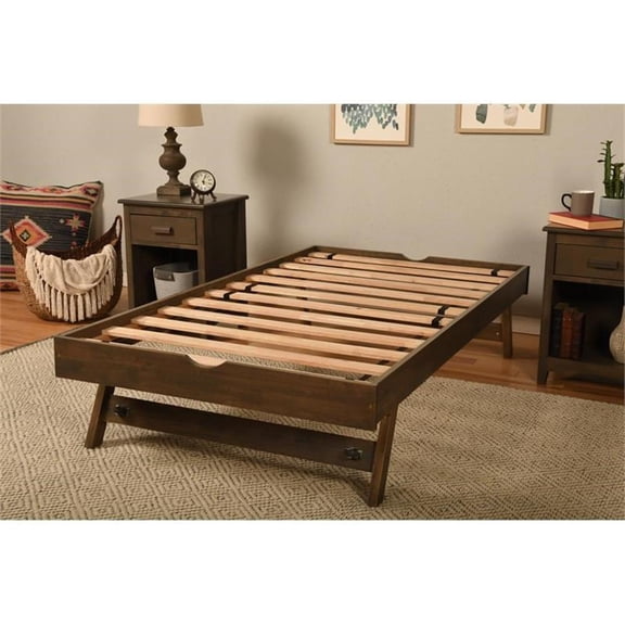 Boho Wood Pop Up Bed in Brown Finish with Tray-Mattress Not Included