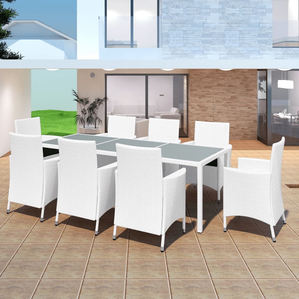 Kepooman 9 Pcs Garden Patio Wicker Dinng Table Set with Cushions, White Kepooman 9 Pcs Garden Patio Wicker Dinng Table Set with Cushions, White
