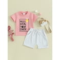 thumbnail image 3 of Jxzom Toddler Baby Gril Easter Outfit 0 6 12 18 Months 2T 3T Mrss Steal Your Eggs Short Sleeve T-Shirt and Shorts Summer Clothes Set, 3 of 7