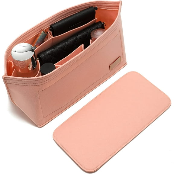Purse Organizer Insert, Felt Bag Tote Fit L Speedy 30 Neverfull PM & Base Shaper 2pc Set-PinkLarge