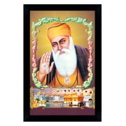 IBA Indianbeautifulart Guru Nanak Dev Ji Giving Blessings With Ekonkar Symbol Sikh Religious Poster With Frame Wooden Photo Frame Must For Home / Office / Gift Purpose