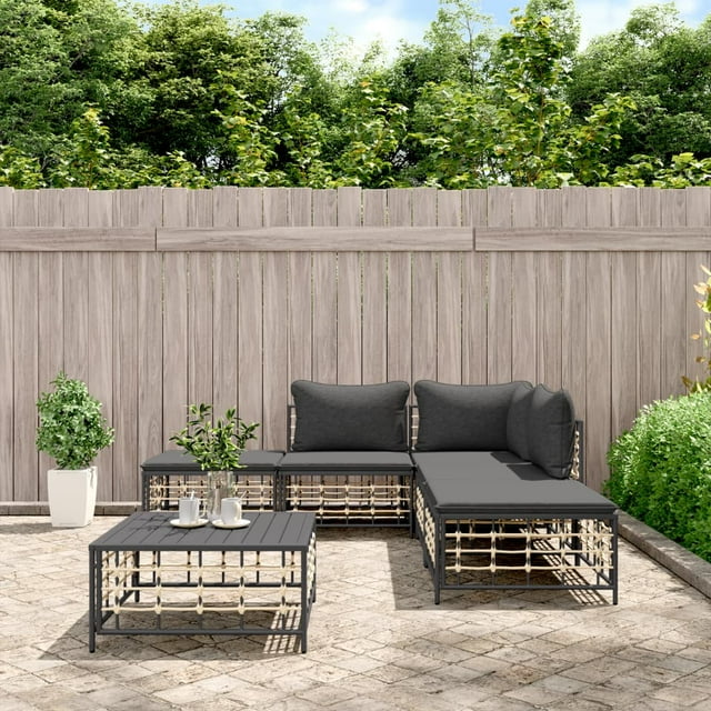 vidaXL Ensemble Salon de Jardin 6 Pcs avec Coussins, Anthracite, Rotin Poly