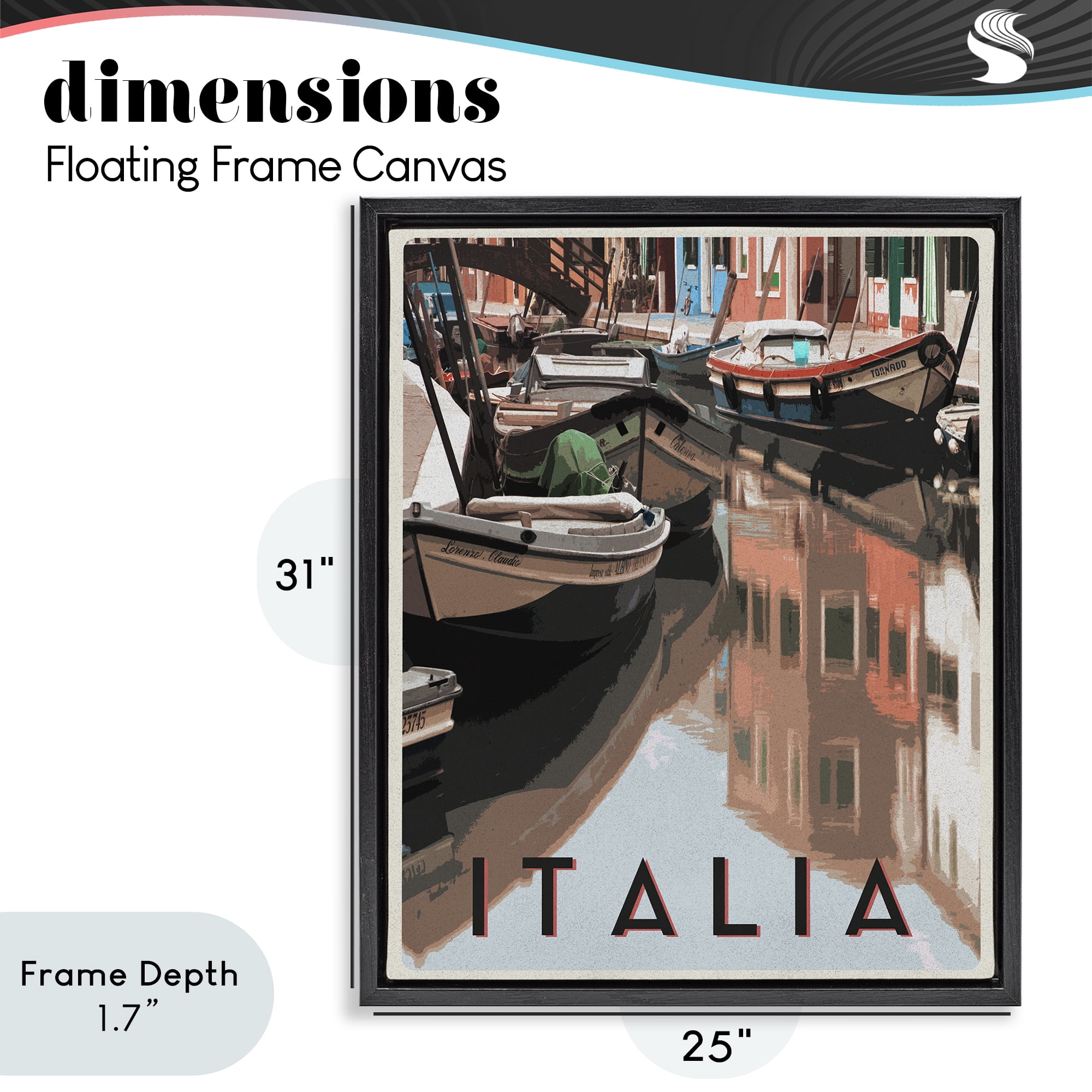 Stupell Industries Italia Canal Poster Black Framed Floater Canvas Wall Art, design by Shelley Lake