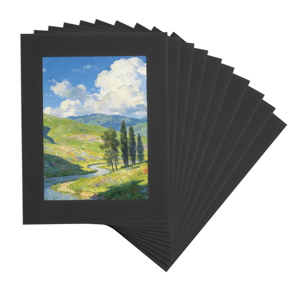 Uxcell 10 Pcs Picture Frame Mats, 9 x 7 Inch Picture Mats for Frames, Photo Mattes Angled Cut Board for Photos, Black