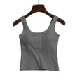 thumbnail image 3 of ZGRBOU Womens Built in Bra Tank Tops Cotton Sleeveless Button Henley Shirts Summer Casual Round Neck Slim Fit Basic Crop Cami, 3 of 4