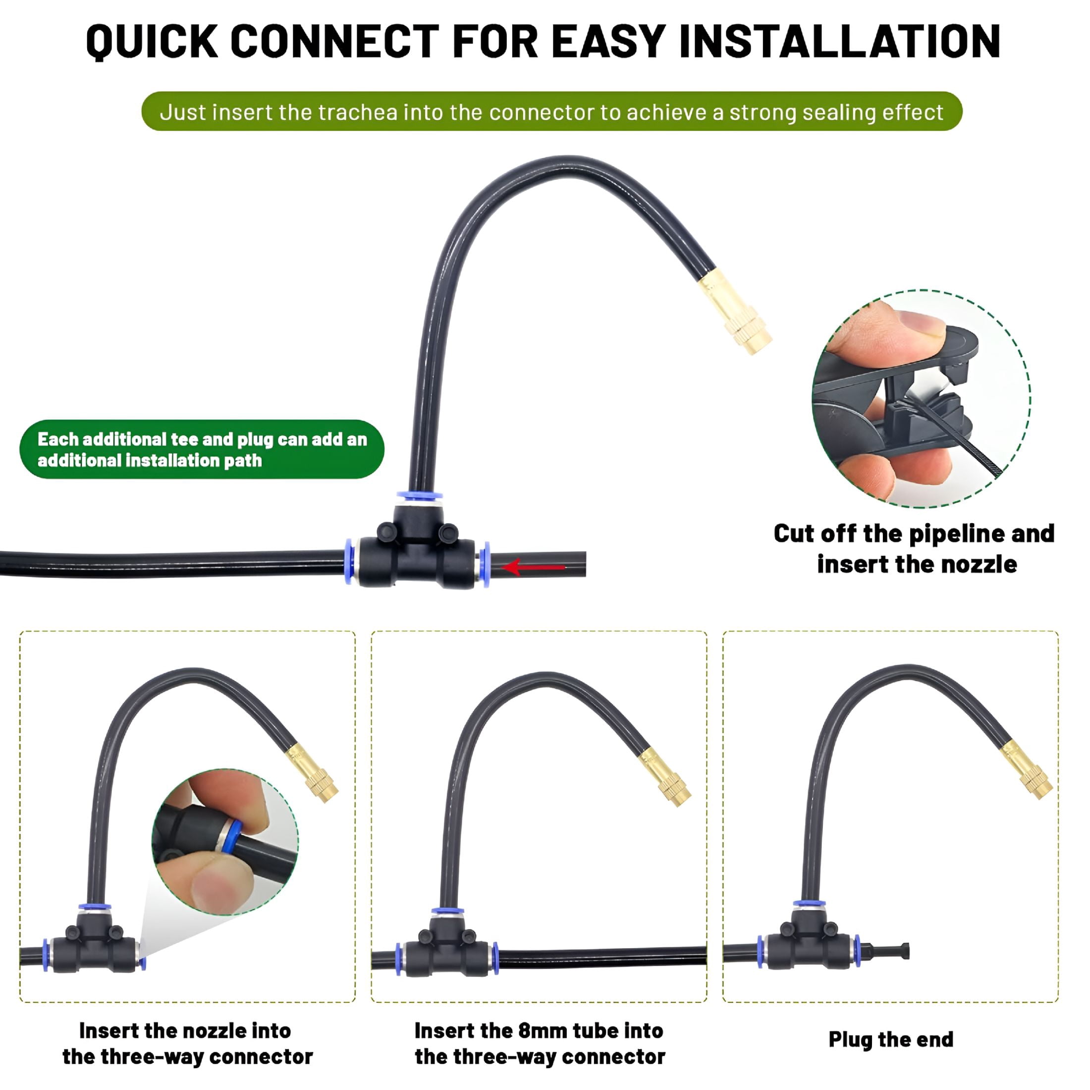 ICERUN 360° Adjustable Drip Irrigation System - 50FT Garden Watering System with 16 Nozzles,Garden Irrigation System,Greenhouse Accessories,Atomizing System for Yard,Lawn,Plants,5/16 inch Tubing