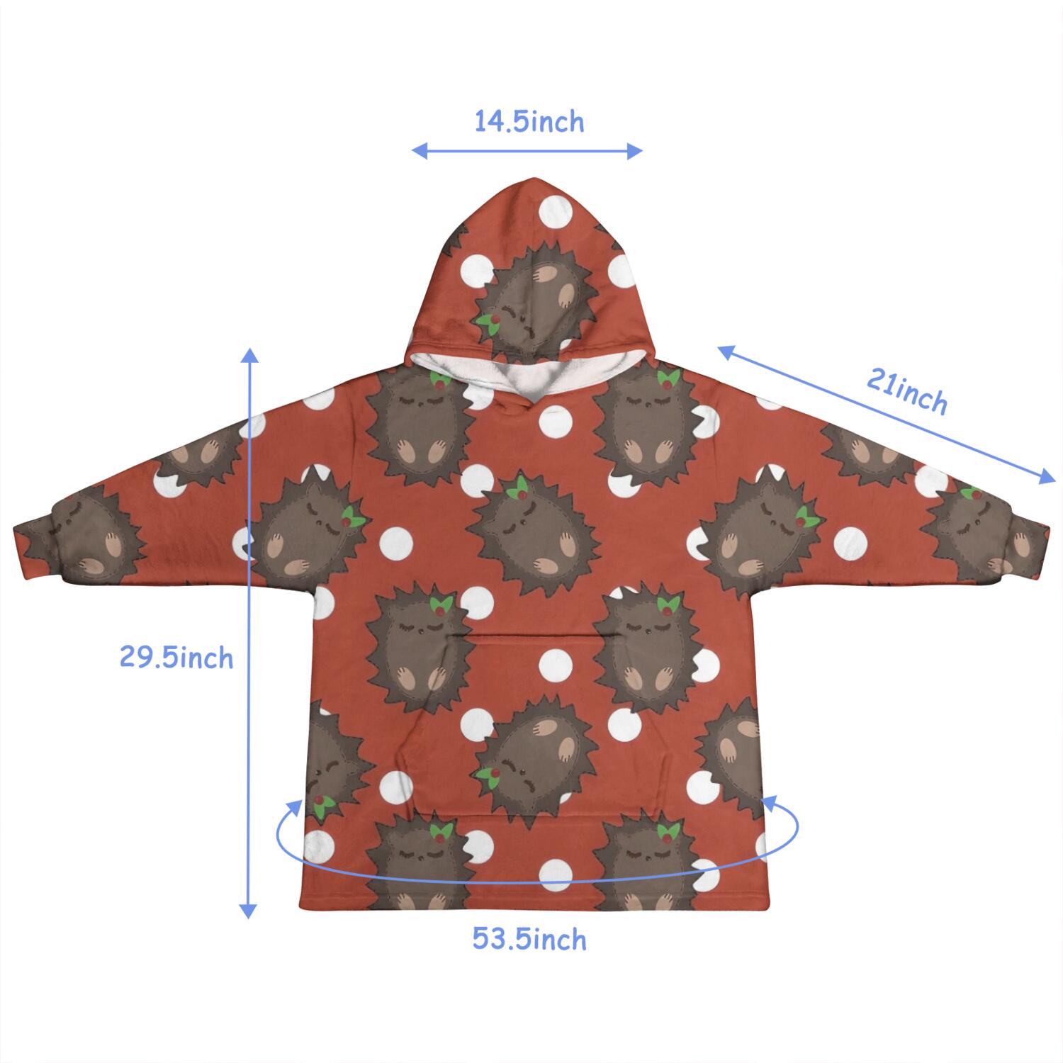Red Hedgehog Pattern Blanket Hoodies for Kids 6-13YR Oversize Wearable Blanket Hoodies for Boys Girls Teens