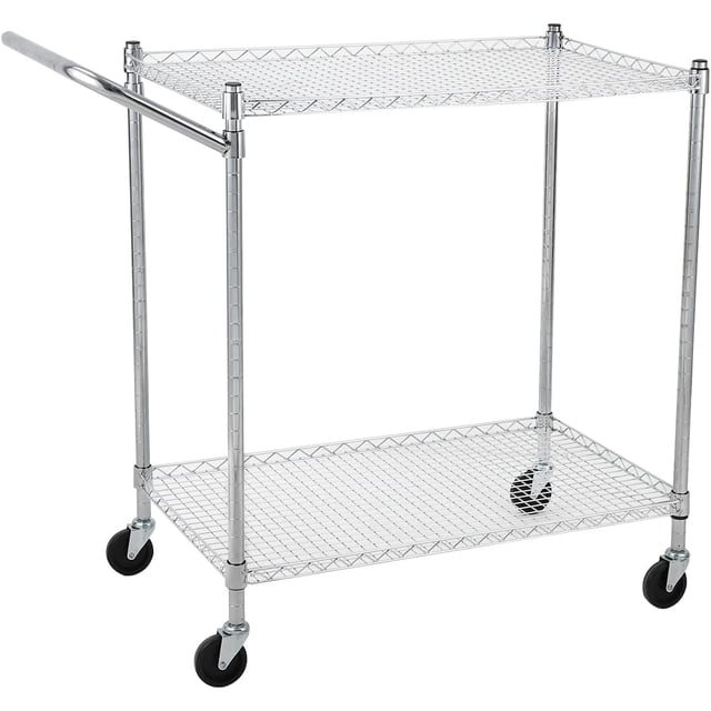 Chariot Utilitaire de Qualité Commerciale à 2 Pneus, Chariot de Service en Acier avec Roues, Chariot de Rangement pour Aliments pour Cuisine, Restaurant et Entrepôt - Poignée Basse